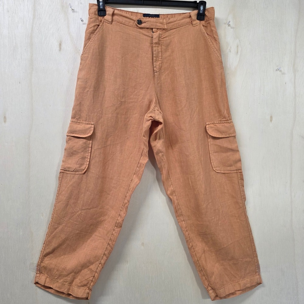 Rachel Rachel Roy Womens Peach 100% Linen Cargo Pants Size Large Elastic Back